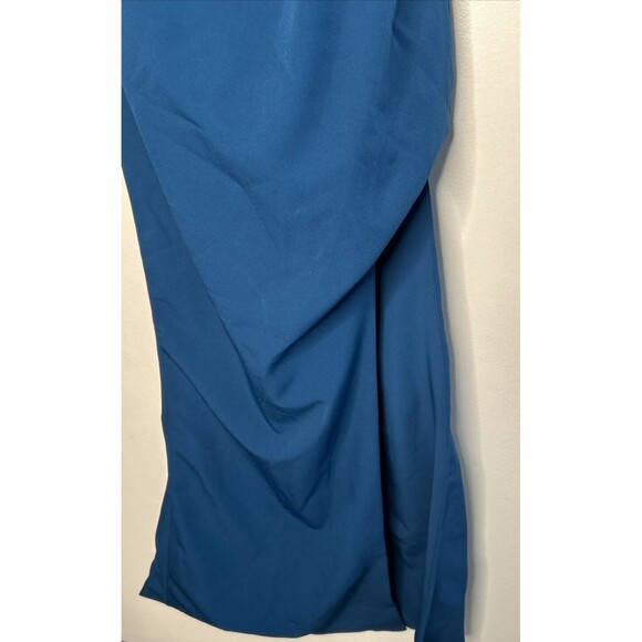 Fame & Partners Sleeveless Maxi Bridesmaid Dress Teal Blue Size 4 deep leg slit - Picture 8 of 9